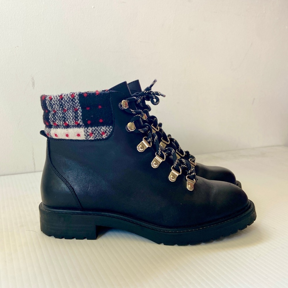 1901 Nordstrom Black Leather Lug Sole Lace Up Hiker Hiking Boots Womens 6.5M